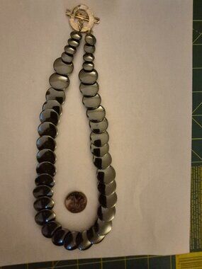 Vintage Graduated Hematite Disk Necklace with Sterling Silver Toggle Clasp – 20.